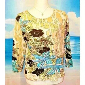 JANE ASHLEY Womans LIGHTWEIGHT Stretch COTTON Shirt Sweater Knit Top Shirt Med